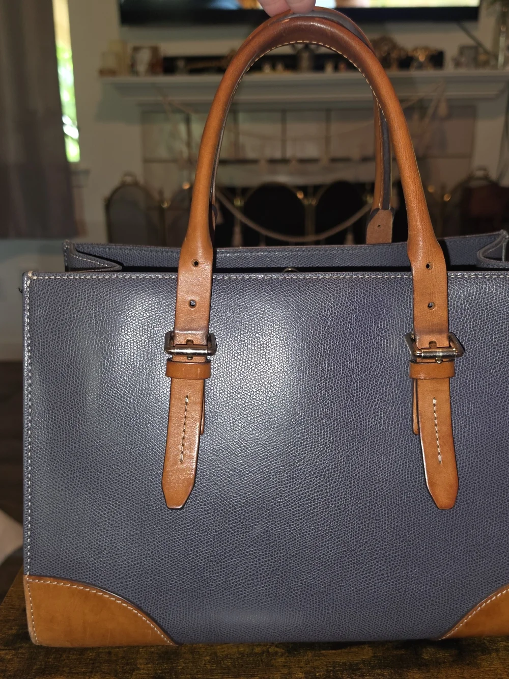 Dooney & Bourke Navy and Tan Leather-Trim Tote